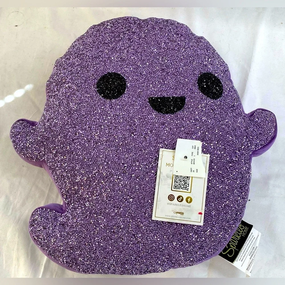 NWT Sparkles Home Friendly Ghost Shaped Rhinestone Pillow Halloween Decor Cute